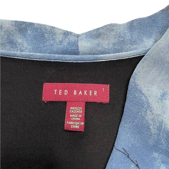 TED BAKER Silk Front Long Sleeve Tunic Top Black Blue Size XS - Picture 5 of 5